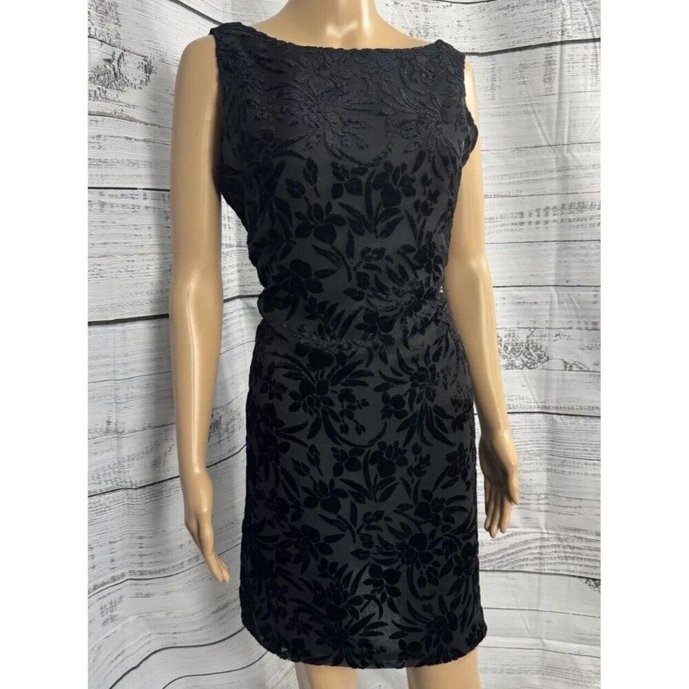 Ann Taylor Dress Black Velvet Sleeveless Open Back Mini Goth Y2K Sz 4 Floral EUC - Picture 4 of 15